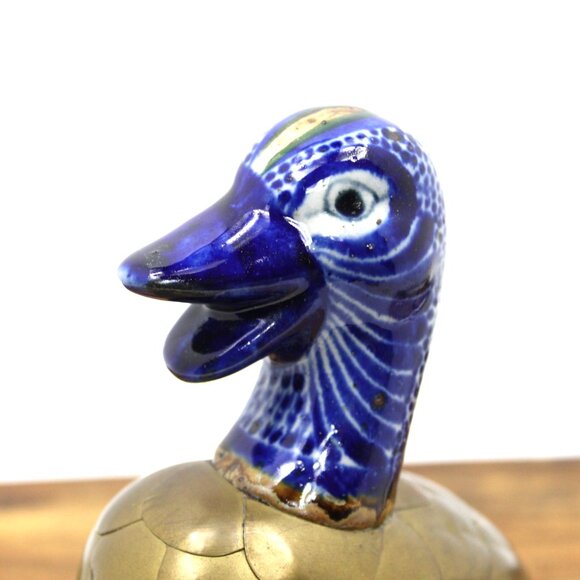 Vintage Tonala Mexican Folk Art Brass Hand Painted Ceramic Pair Duck Figurines - Picture 8 of 10